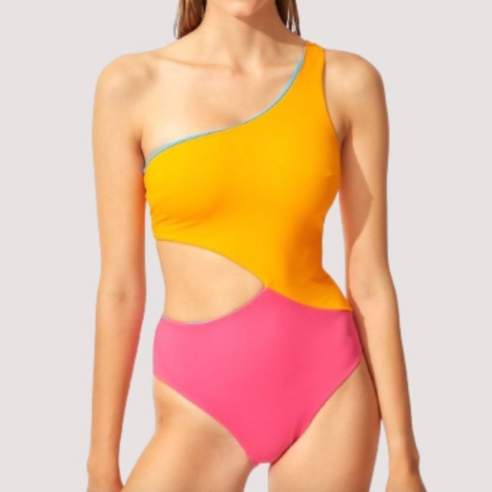 NWT Solid & Striped Claudia Reversible One Shoulder Cutout One Piece Swimsuit